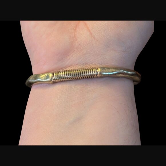 Artisan Textured Gold Tone Faith Spring Double Hook Clasp Size 6.5" Bracelet - Picture 2 of 10